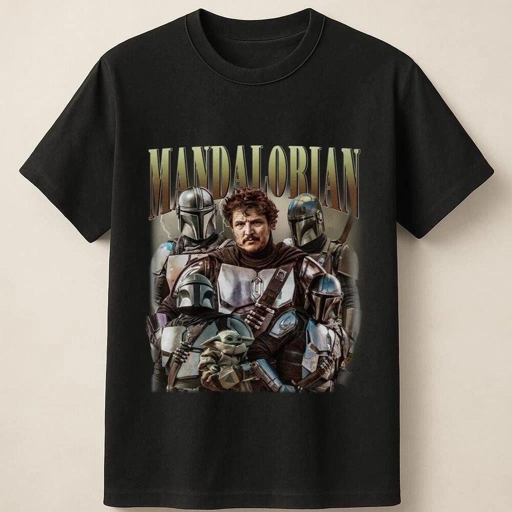 Mandalorian Star Wars Bounty Hunter And Grogu Standing Together Unisex T Shirt